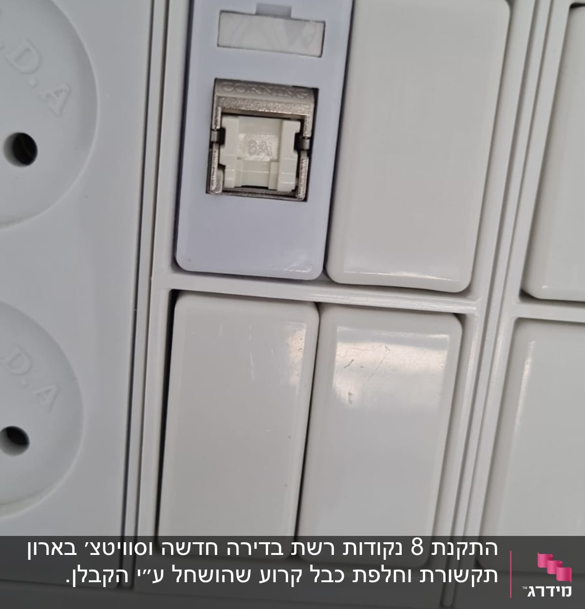 שקע רשת עם כיסוי לבן על קיר